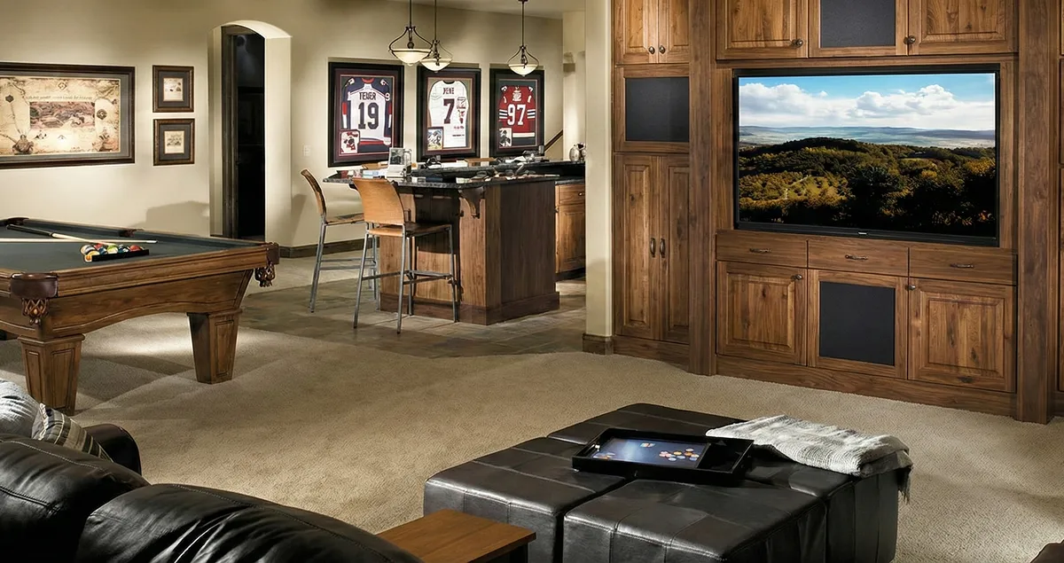 finished basement remodeling project transforming a basement into a comfortable living space in Peoria, IL