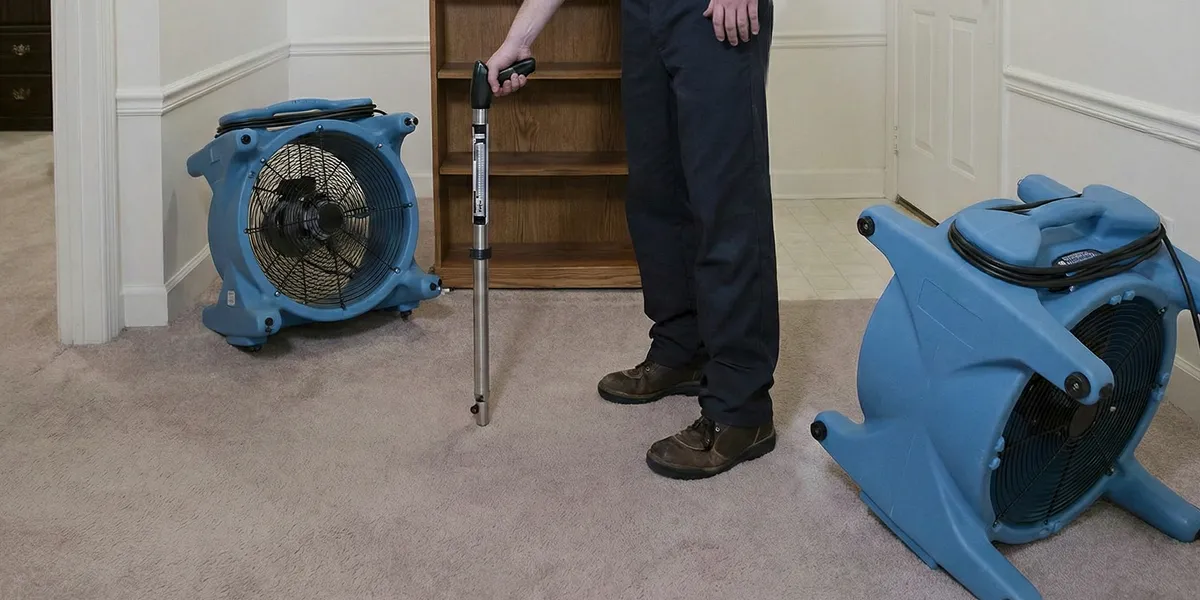 emergency water removal equipment deployed to dry a flooded residential interior in Peoria, IL