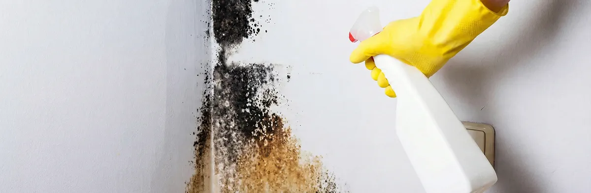 visible mold growth on an interior wall being treated during mold removal service in Peoria, IL